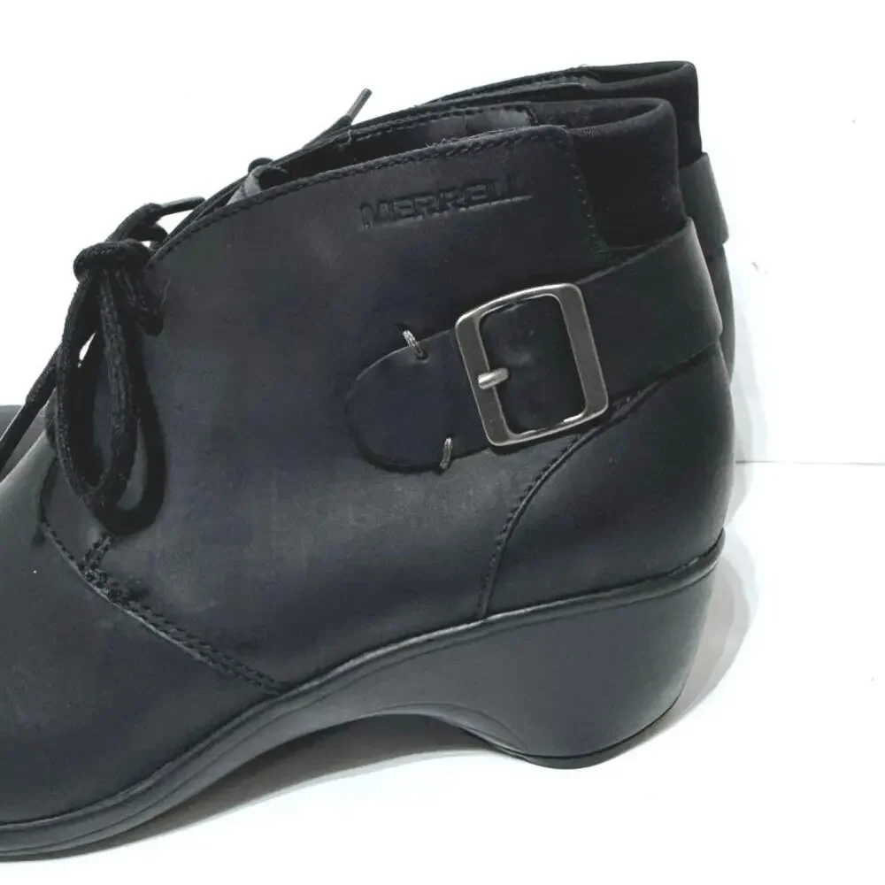 Merrell Women's Veranda Black Leather Lace Up Ankle Bootie Boots Size 7 - Picture 3 of 8